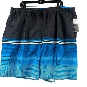 Burnside Mens XXL Swim Trunks Black Blue Stripe Lined Quick Dry Beach Surf Style